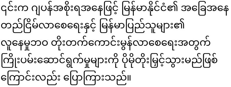 The Japanese Foreign Minister has said that to the Burmese army