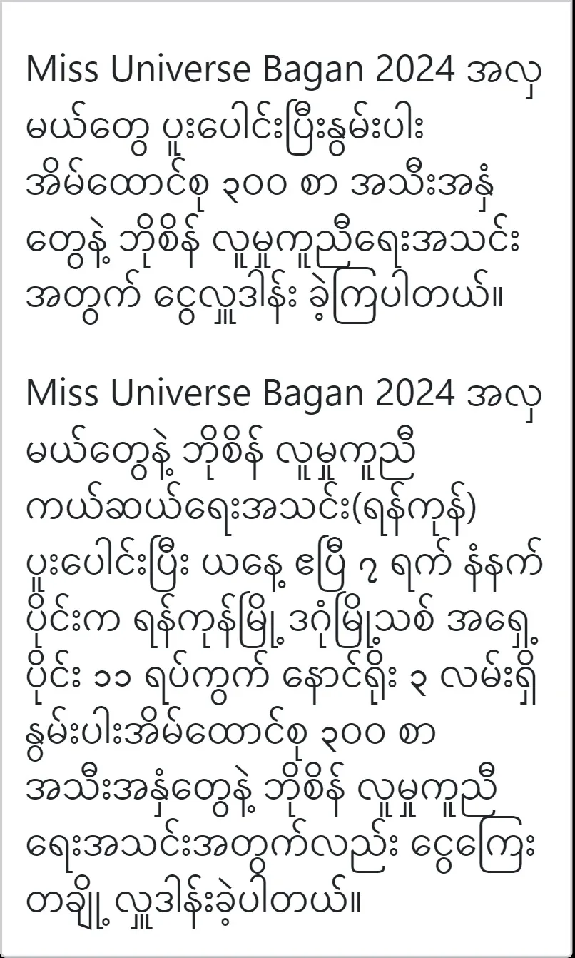 Collective donation of Miss Universe Bagan 2024 pageants